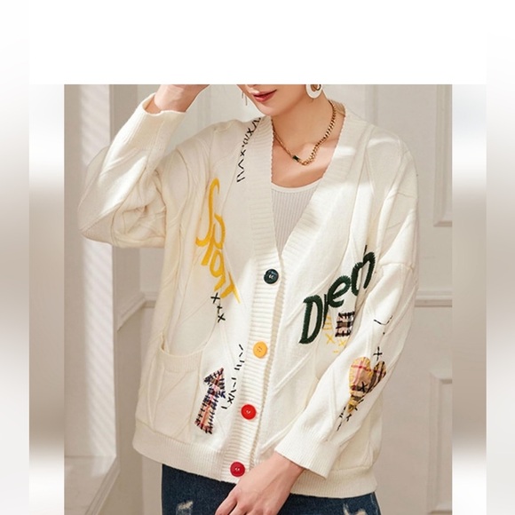 Women's Cream Cardigan Sweater - Picture 2 of 4